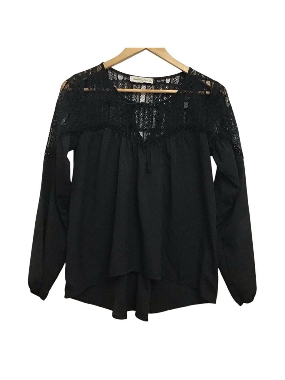 2/40$ ABERCROMBIE &Fitch blouse lace upper part cotton long sleeves black small